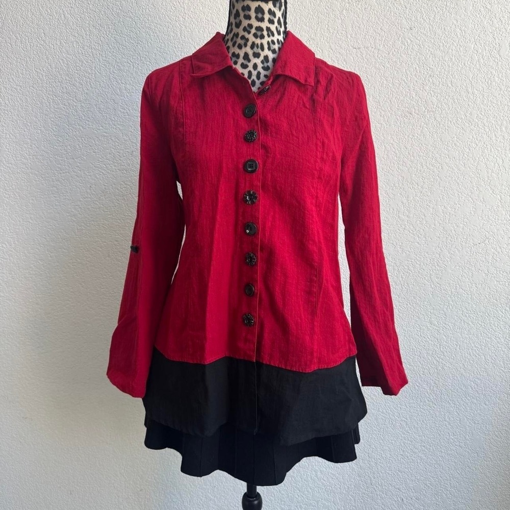 Peck&Peck vintage red and black button up blouse